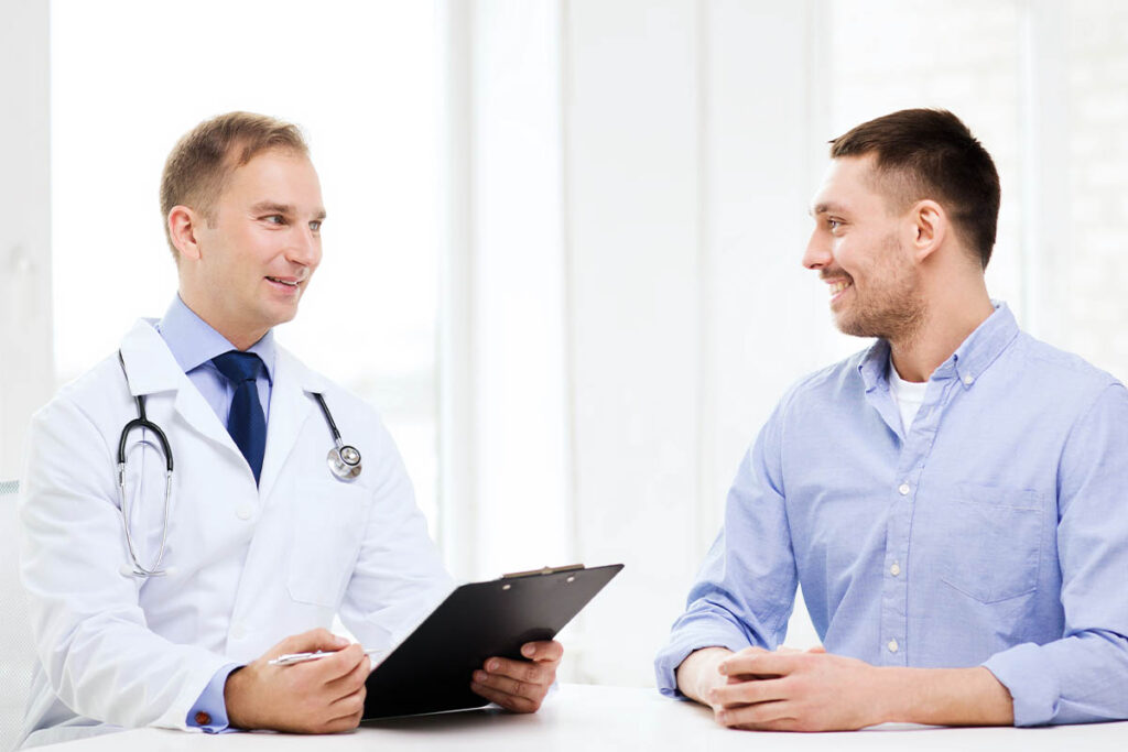 doctor explaining to client what to expect for partial hospitalization program average length of stay