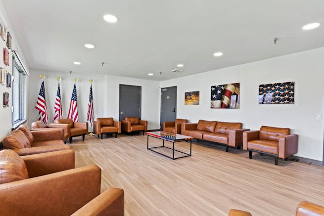 meth-rehab-program Veterans group therapy lounge at drug and alcohol rehab center