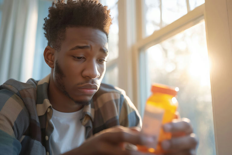 A person holding Adderall medication for anxiety